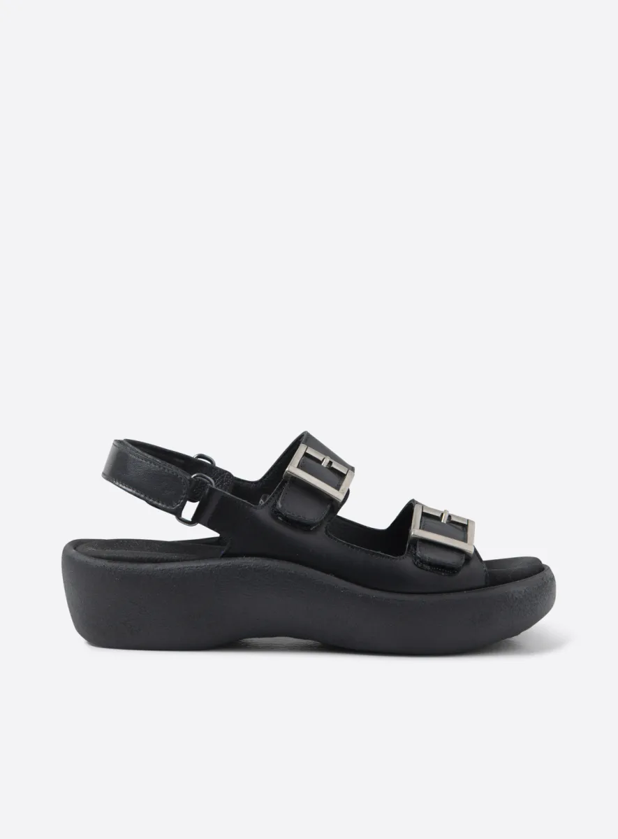 Wolky Fortune - zwart leer Sandalen voor dames