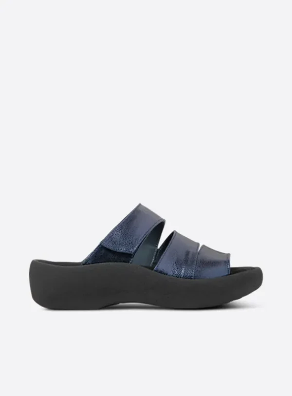 Wolky Aporia - blauw metallic leer Slippers voor dames