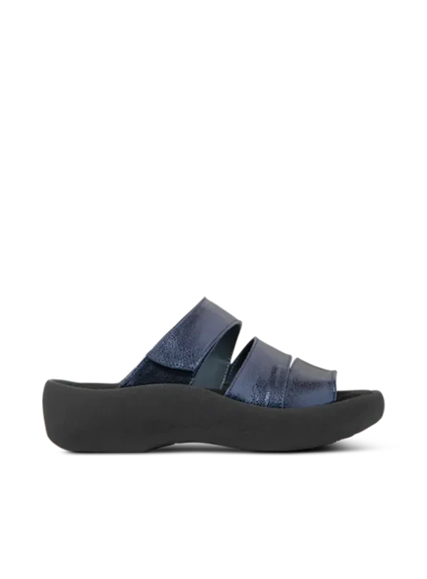 Wolky Aporia - blauw metallic leer Slippers voor dames