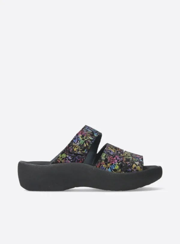 Wolky Aporia - zwart/multi flower nubuck Slippers voor dames