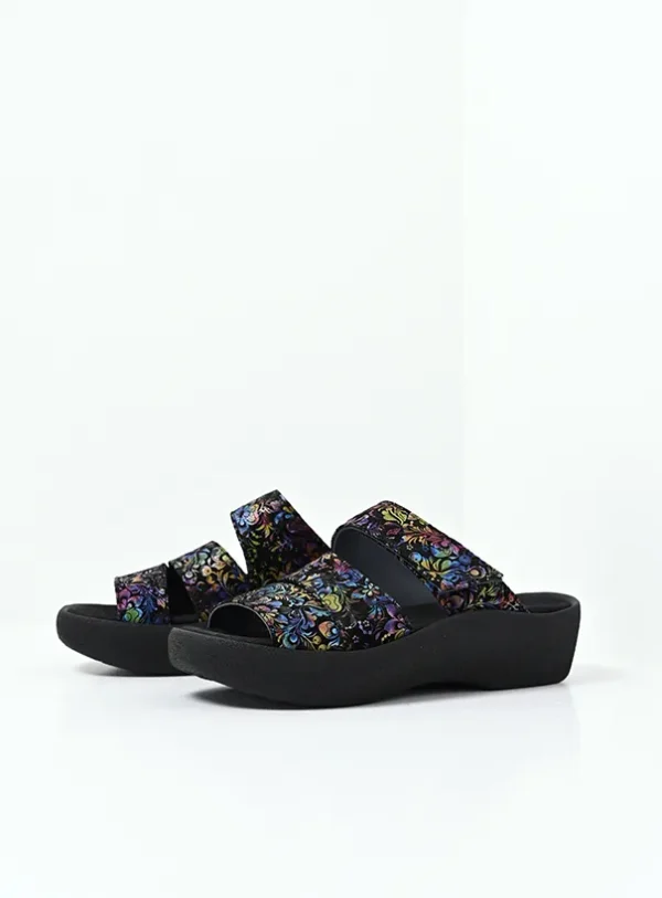 Wolky Aporia - zwart/multi flower nubuck Slippers voor dames