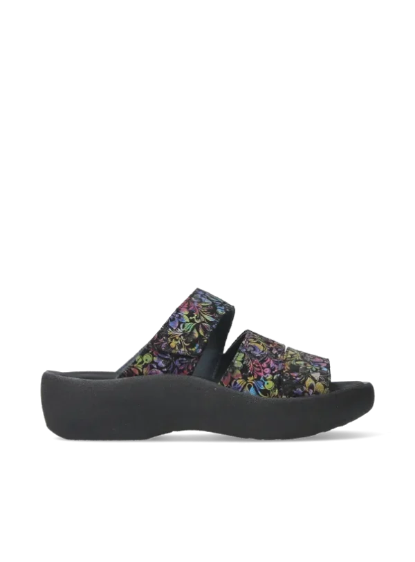 Wolky Aporia - zwart/multi flower nubuck Slippers voor dames
