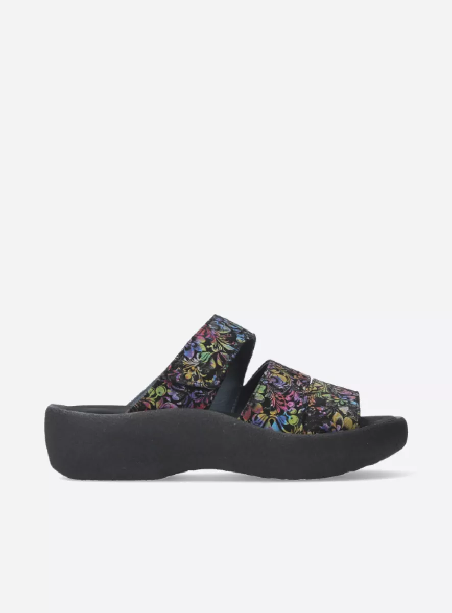 Wolky Slippers 03207 Aporia 47999 zwart/multi flower nubuck