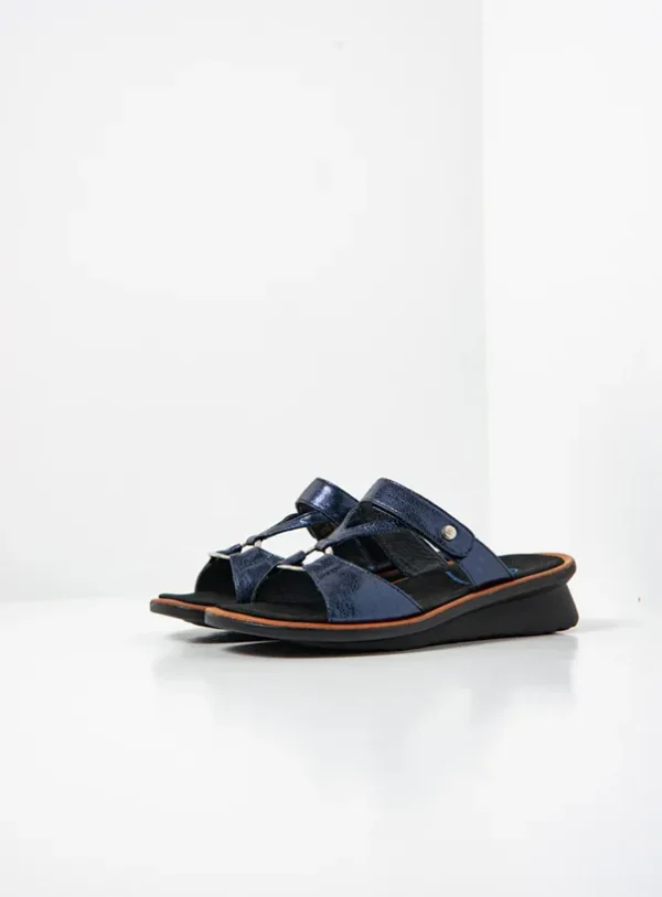 Wolky Isa - blauw metallic leer Slippers voor dames