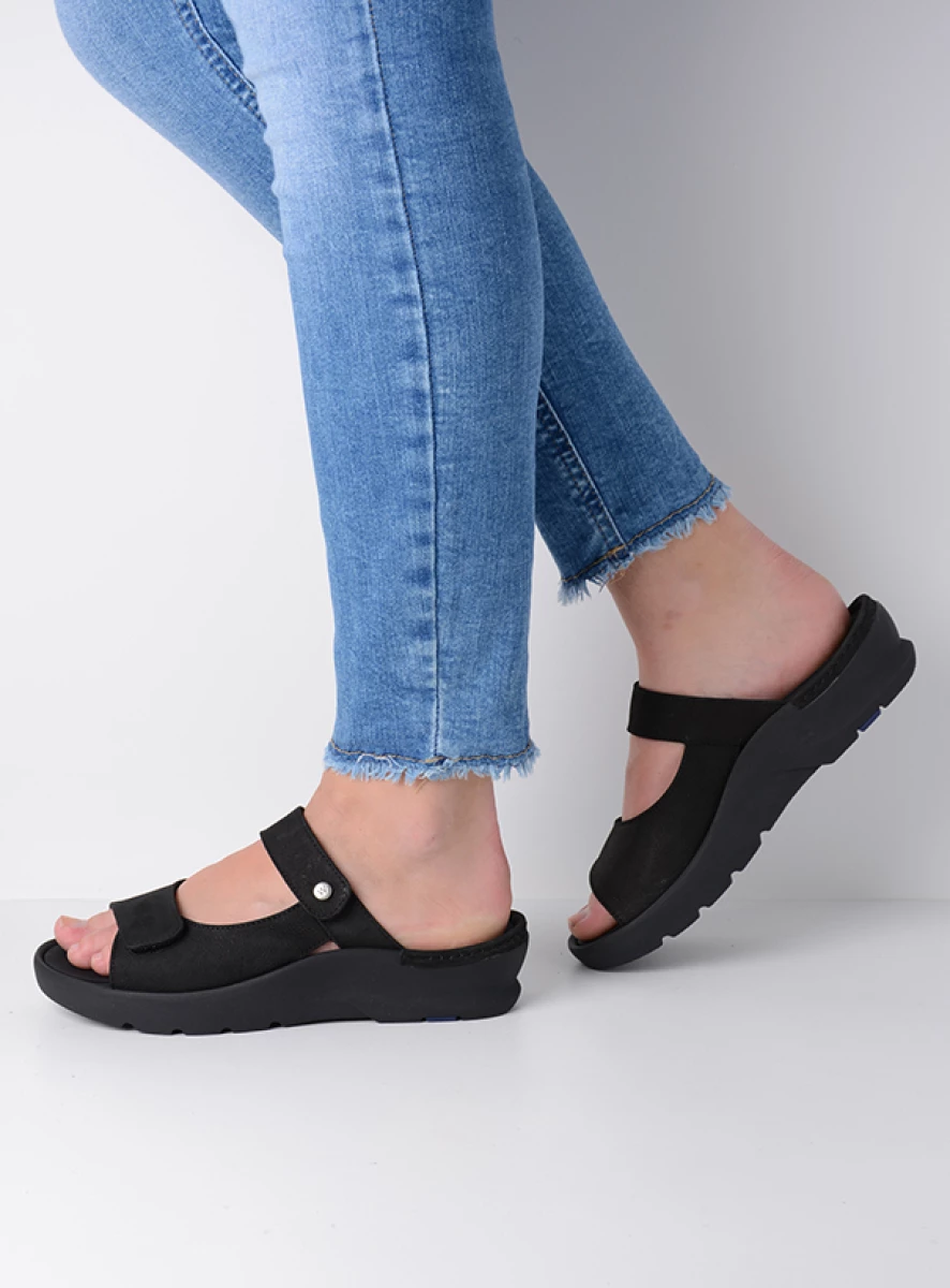 wolky slippers 03926 zaandam 11000 zwart nubuck detail