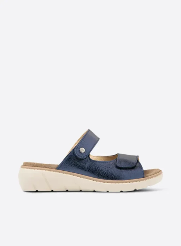 Wolky Cyprus - blauw metallic leer Slippers voor dames