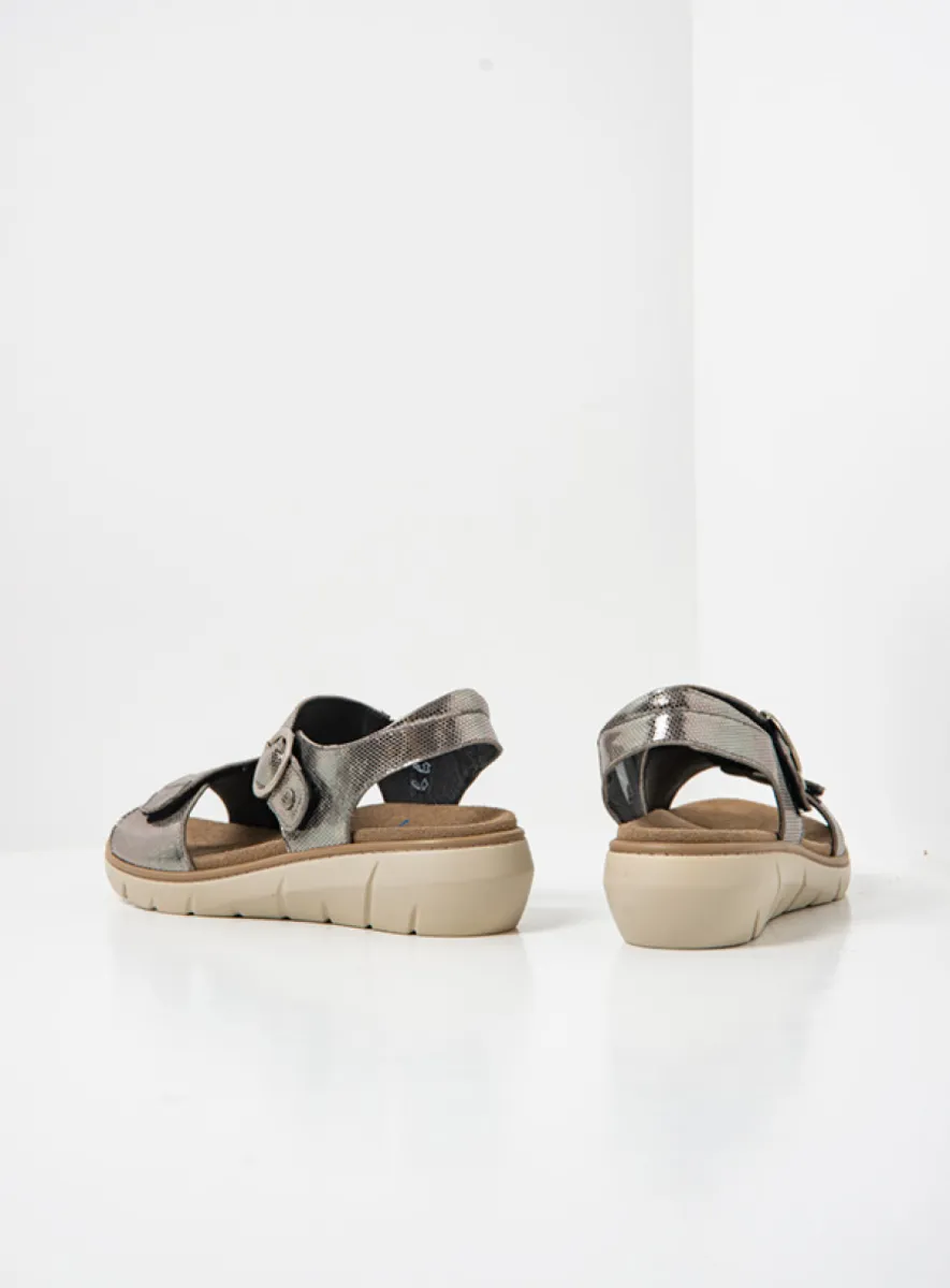 Wolky Leros - grijs metallic leer Sandalen voor dames