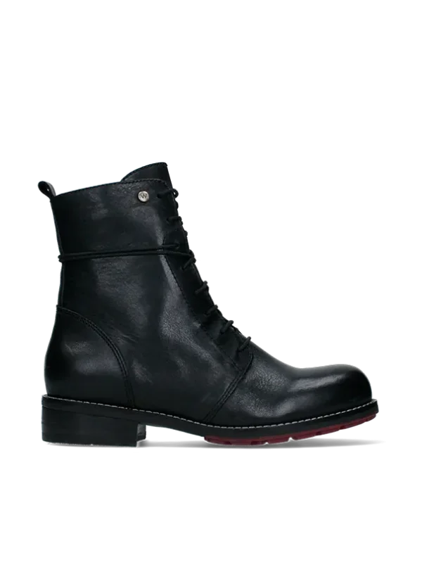 Wolky Murray+ - zwart leer Veterlaarzen voor dames