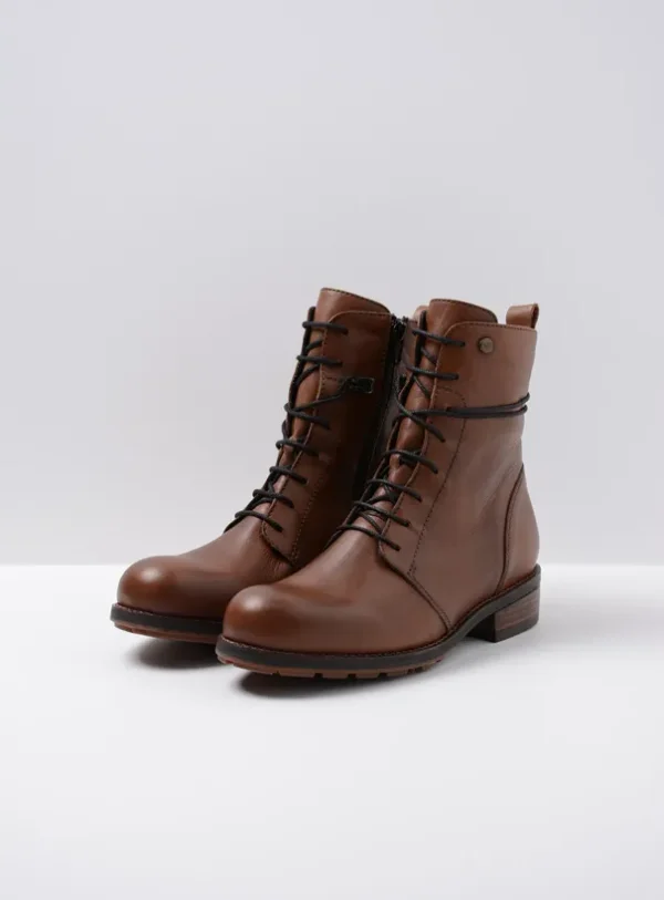 Wolky Murray+ - cognac leer Veterlaarzen voor dames