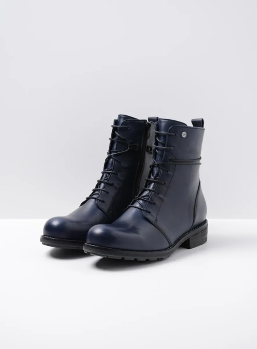 Wolky Murray+ - blauw leer Veterlaarzen voor dames