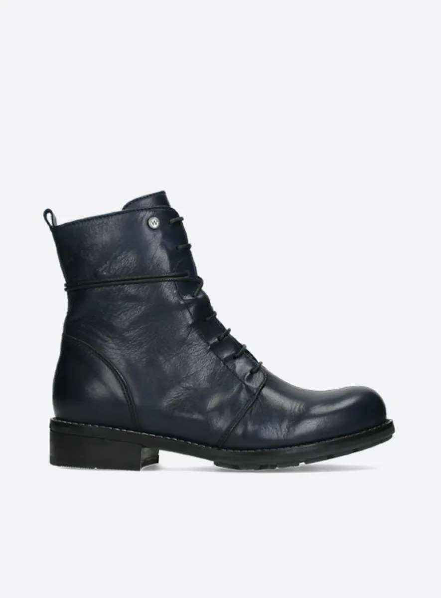 Wolky Murray+ - blauw leer Veterlaarzen voor dames