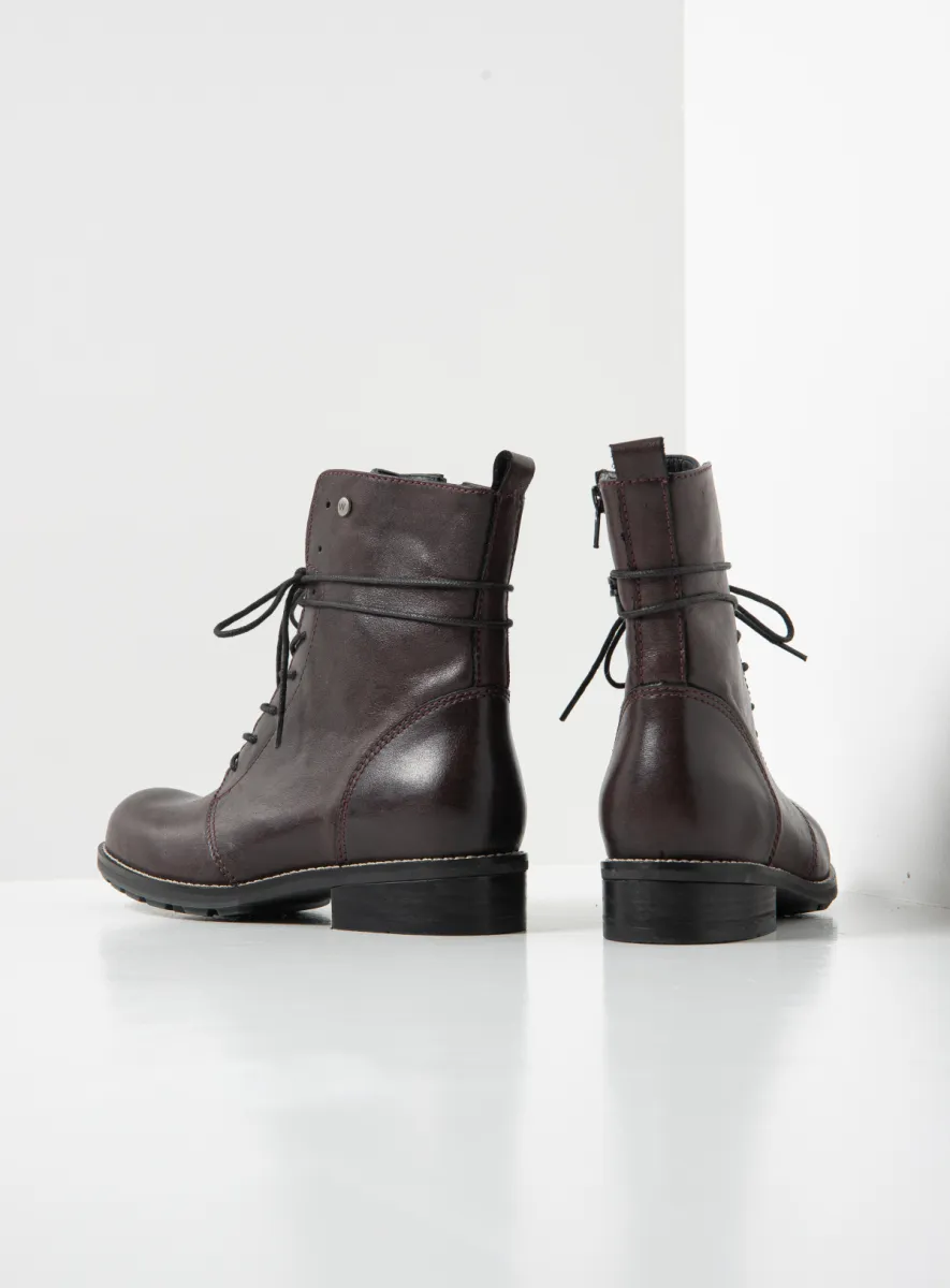 Wolky Murray+ - bordeauxrood leer Biker boots voor dames