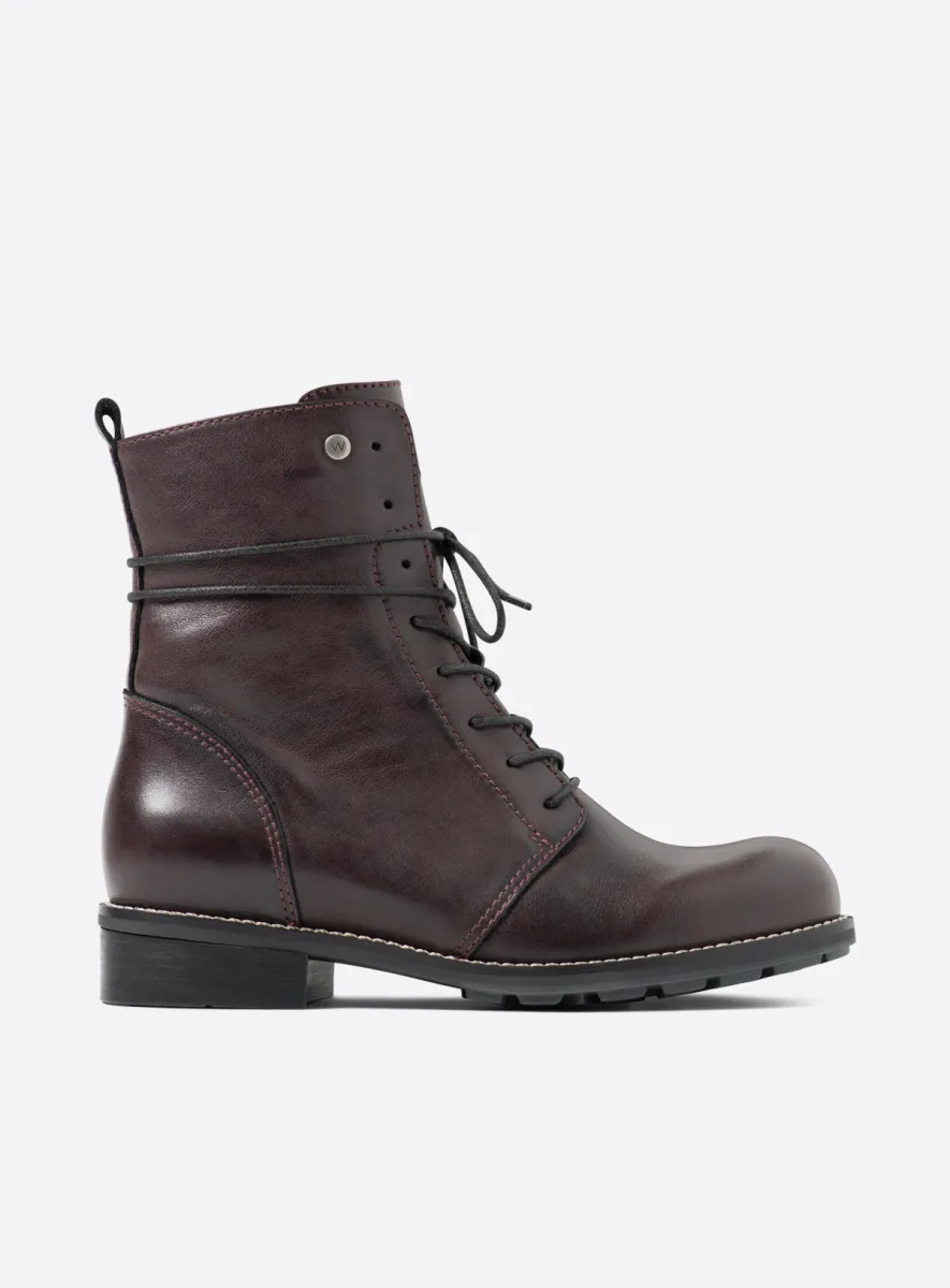 Wolky Murray+ - bordeauxrood leer Biker boots voor dames