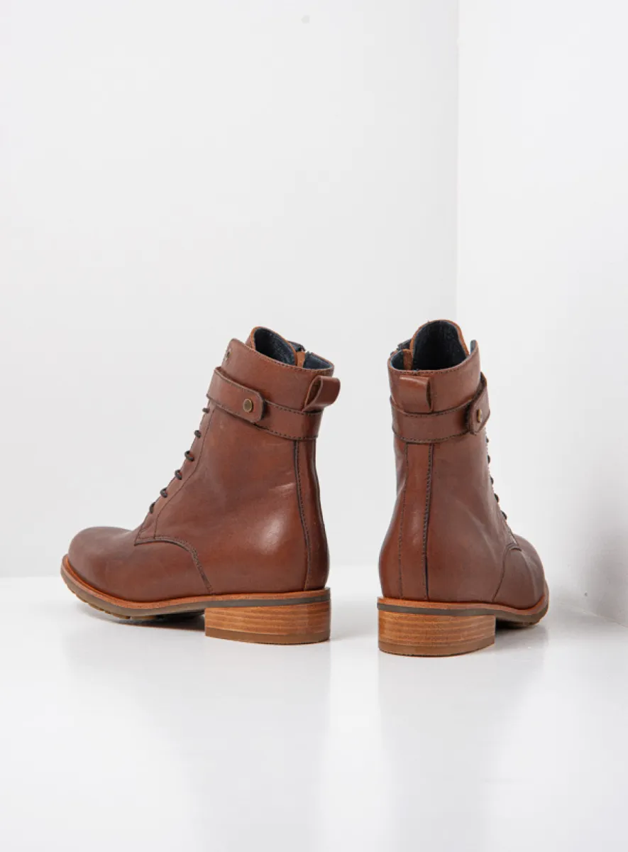 Wolky Sutton - cognac leer Veterlaarzen voor dames