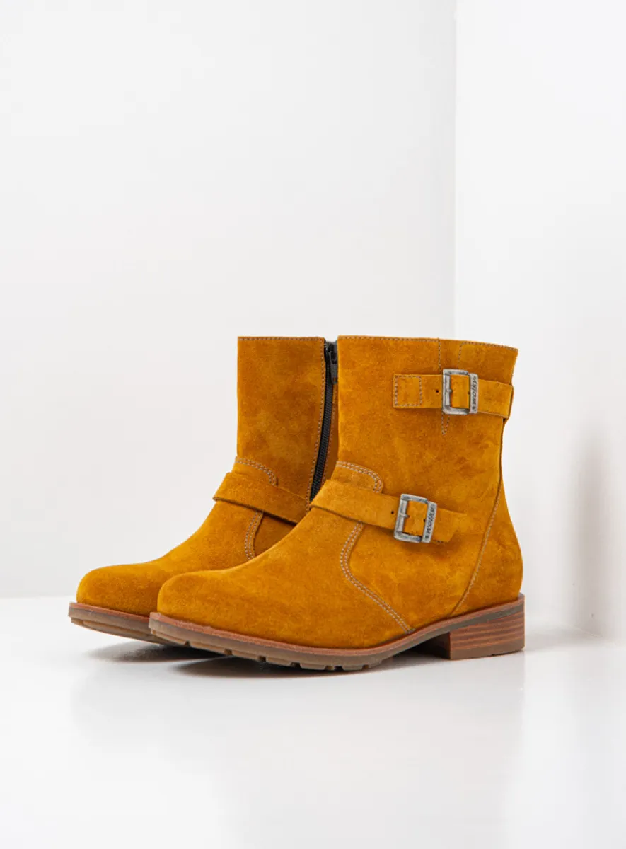 Wolky Devon - oker geolied suede Enkellaarsjes voor dames