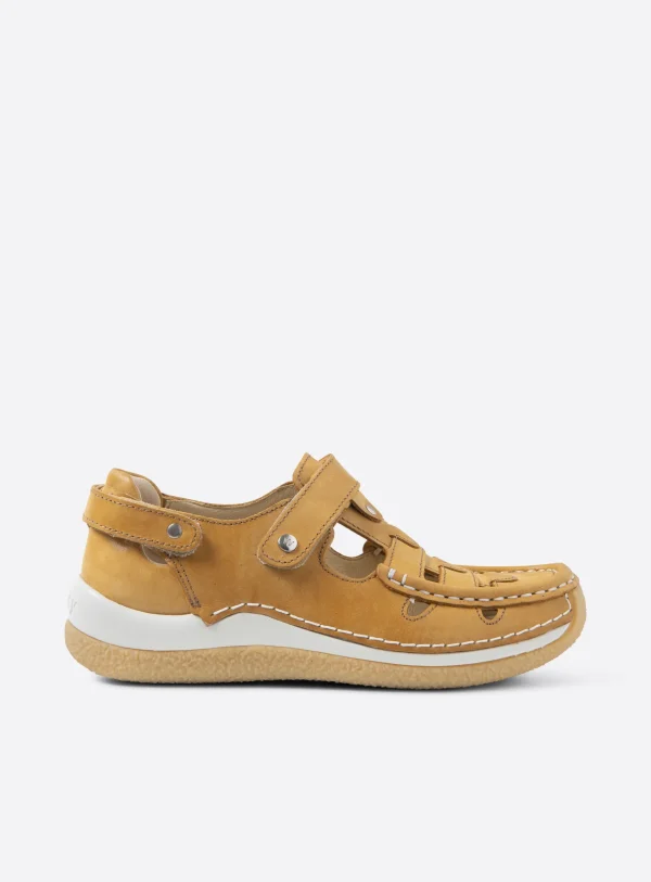 Wolky Esperanza - okergeel effectleer Bandschoenen voor dames