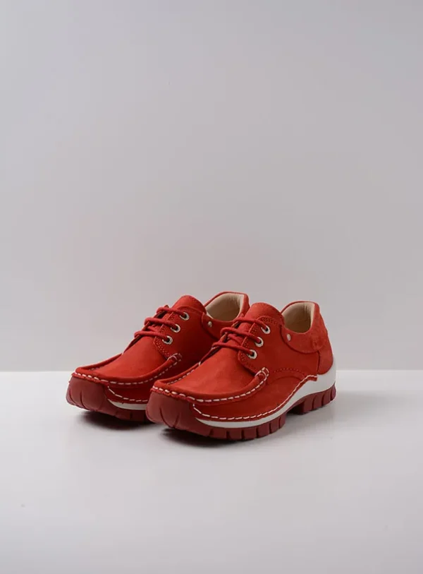 Wolky Fly Summer - rood nubuck Veterschoenen voor dames