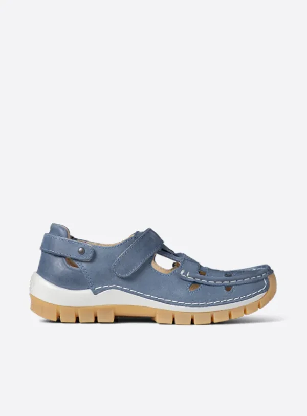 Wolky Move - jeansblauw nubuck Bandschoenen voor dames
