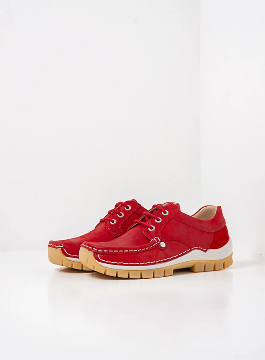 Wolky Seamy Fly Summer - rood effectleer Veterschoenen voor dames