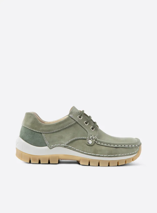 Wolky Seamy Fly Summer - saliegroen effectleer Veterschoenen voor dames