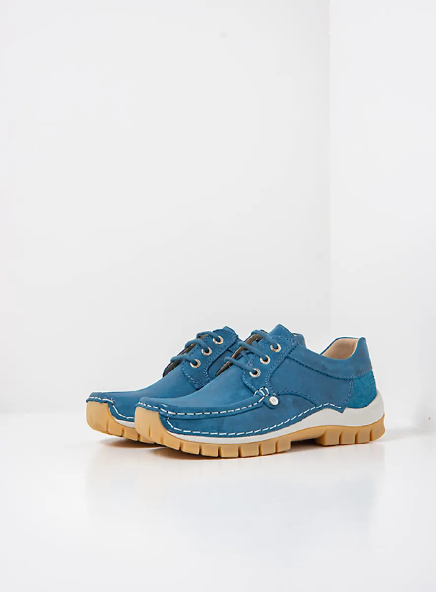 Wolky Seamy Fly Summer - blauw effectleer Veterschoenen voor dames