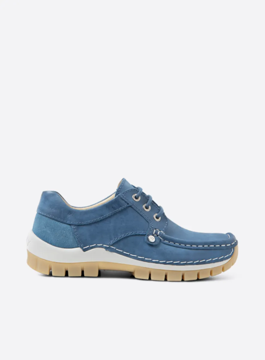 Wolky Seamy Fly Summer - blauw effectleer Veterschoenen voor dames
