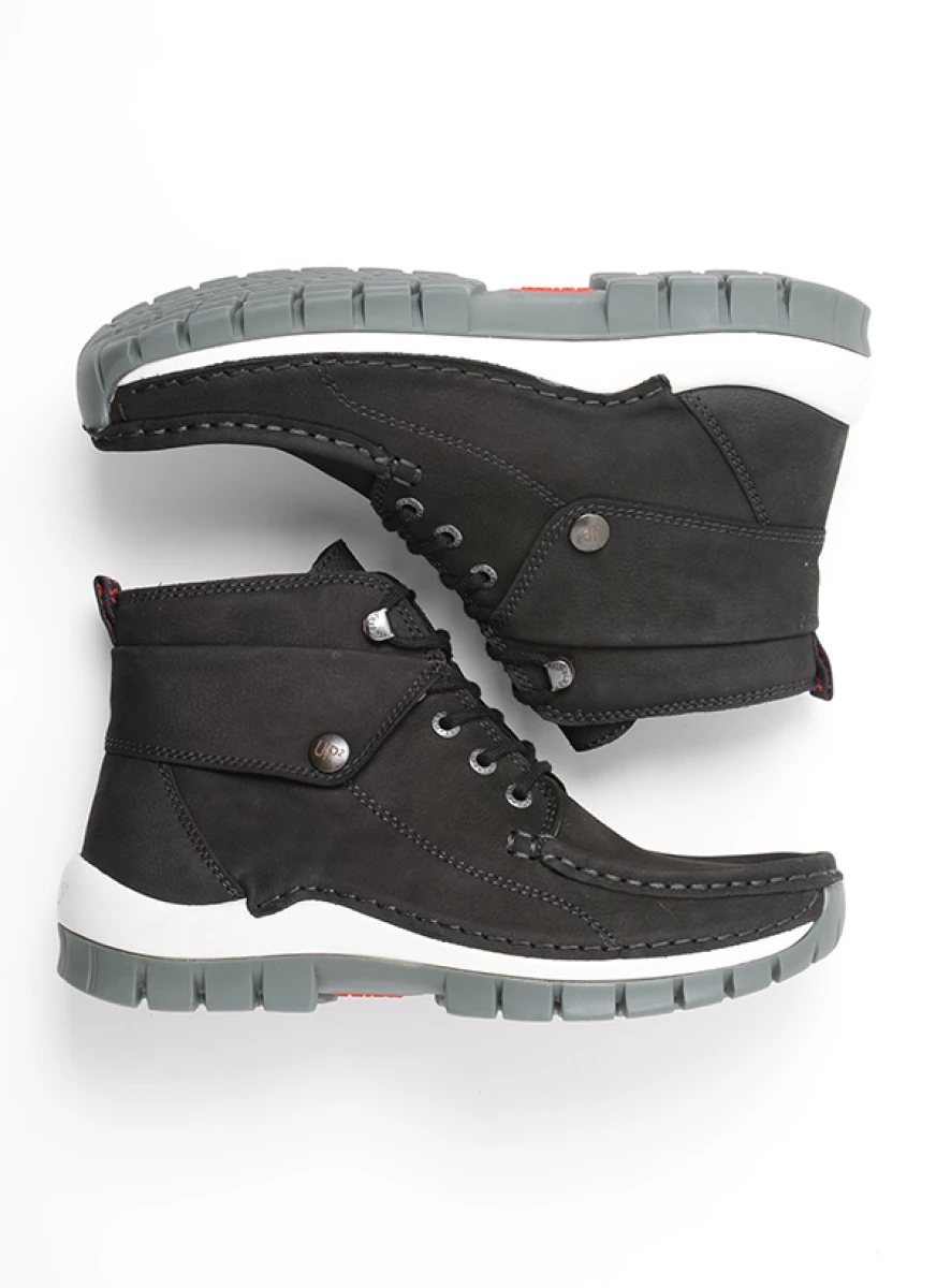 wolky hoge veterschoenen 04725 jump 11015 zwart grijsgroen nubuck top