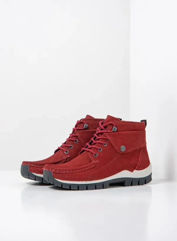 Wolky Jump - kersenrood nubuck Hoge veterschoenen voor dames