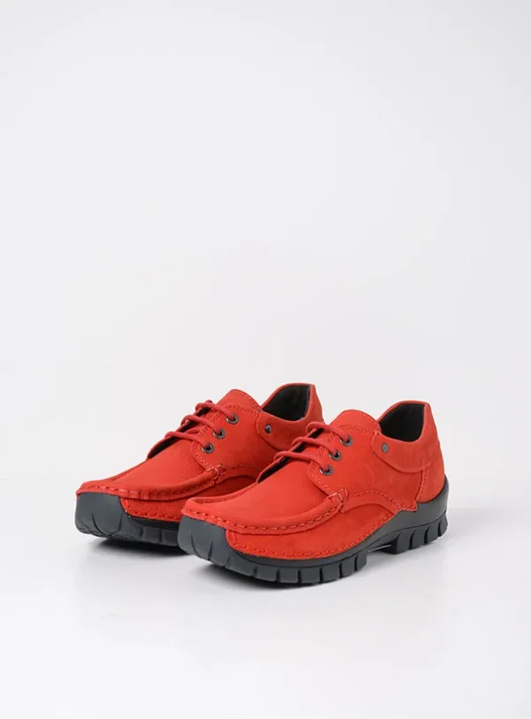 Wolky Fly - rood nubuck Veterschoenen voor dames
