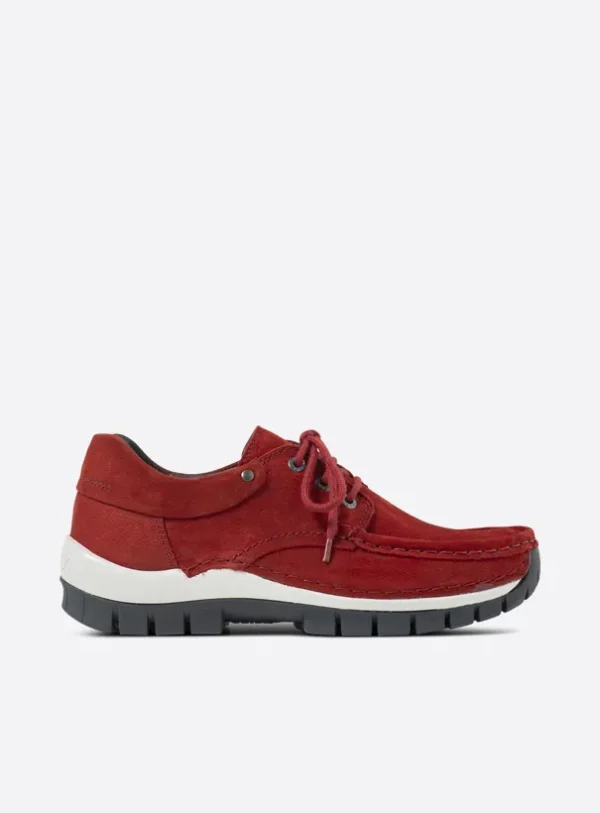 Wolky Fly - kersenrood nubuck Veterschoenen voor dames