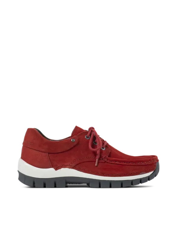 Wolky Fly - kersenrood nubuck Veterschoenen voor dames