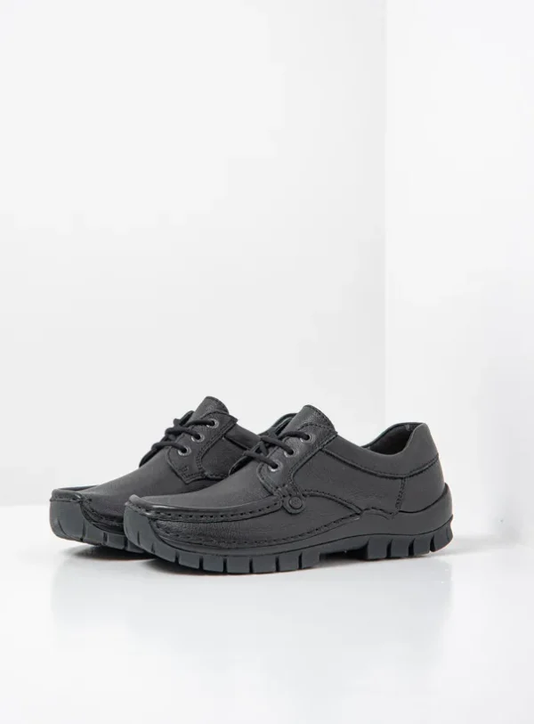 Wolky Seamy Fly - zwart leer Veterschoenen voor dames