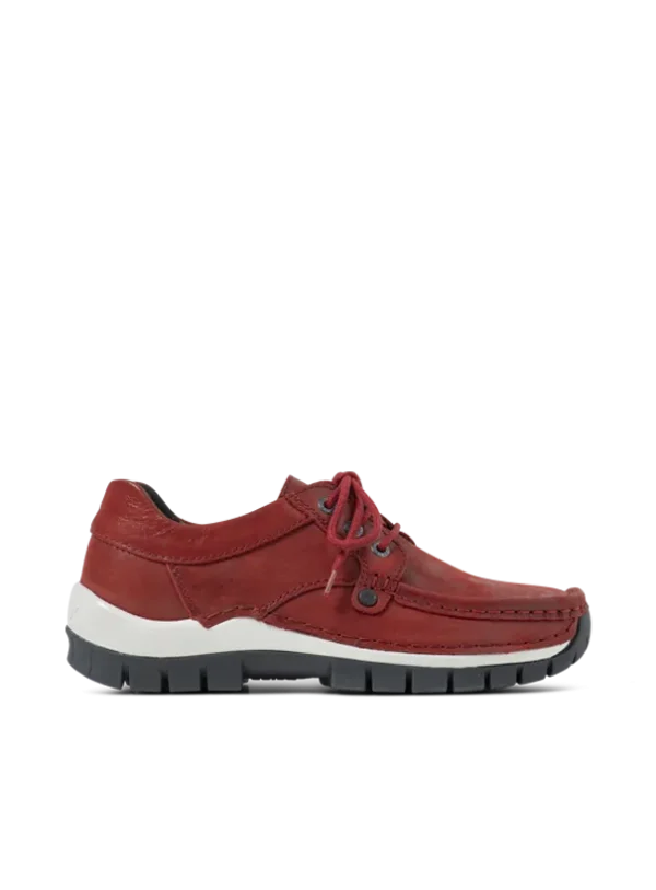 Wolky Seamy Fly - kersenrood effectleer Veterschoenen voor dames