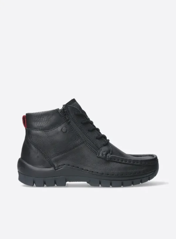 Wolky Boost - zwart leer Hoge veterschoenen voor dames