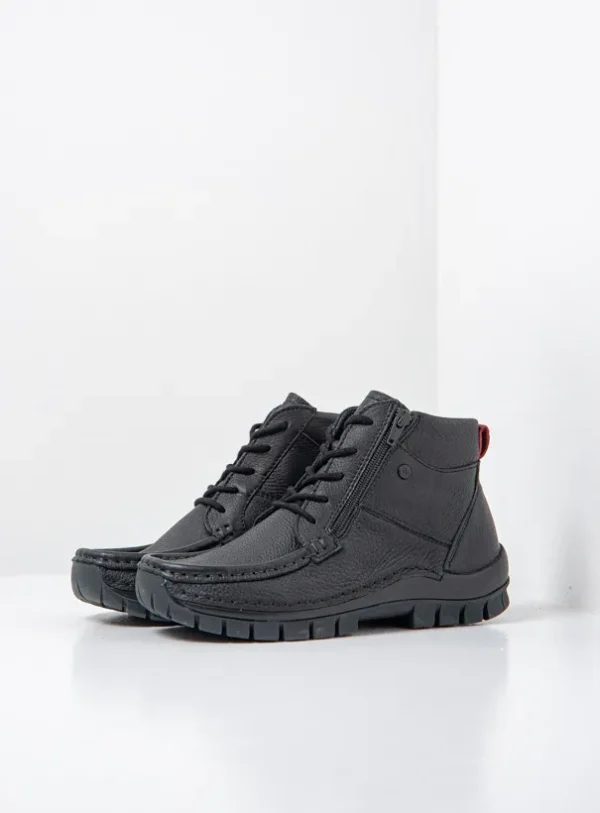 Wolky Boost - zwart leer Hoge veterschoenen voor dames