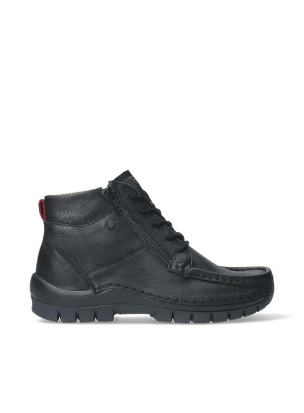 Wolky Boost - zwart leer Hoge veterschoenen voor dames