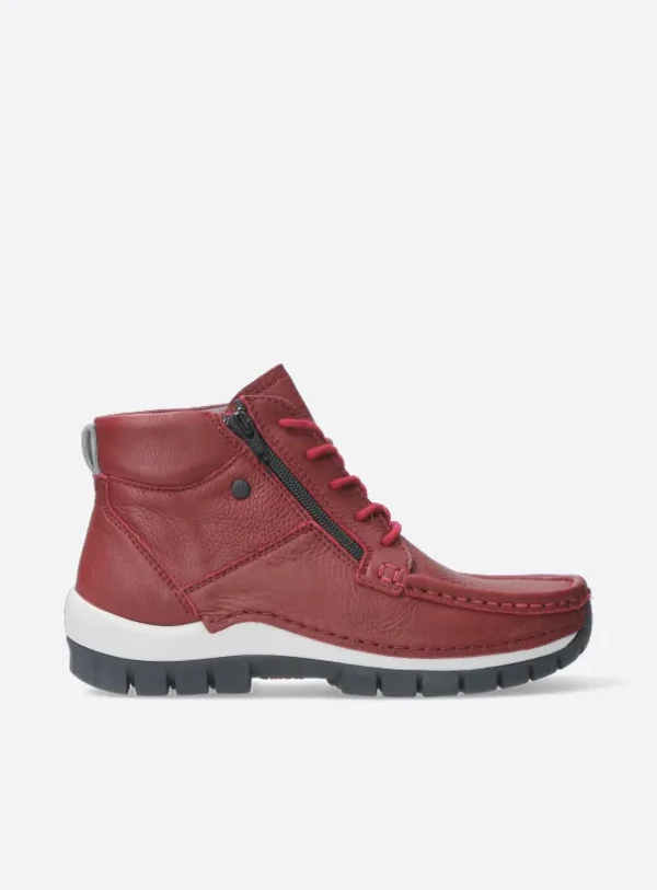 Wolky Boost - kersenrood leer Hoge veterschoenen voor dames