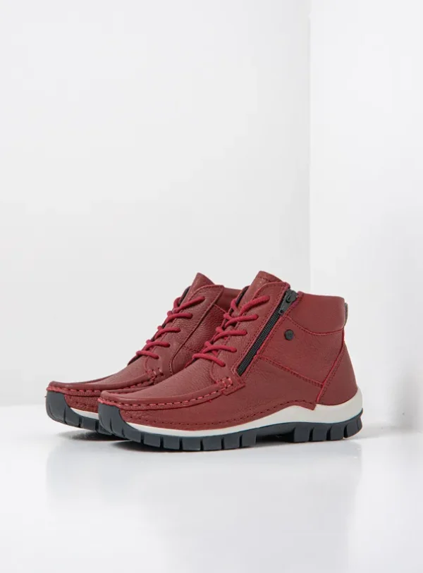 Wolky Boost - kersenrood leer Hoge veterschoenen voor dames