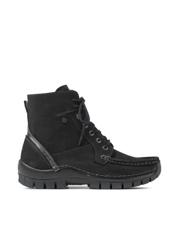 Wolky Vibe - zwart nubuck Hoge veterschoenen voor dames