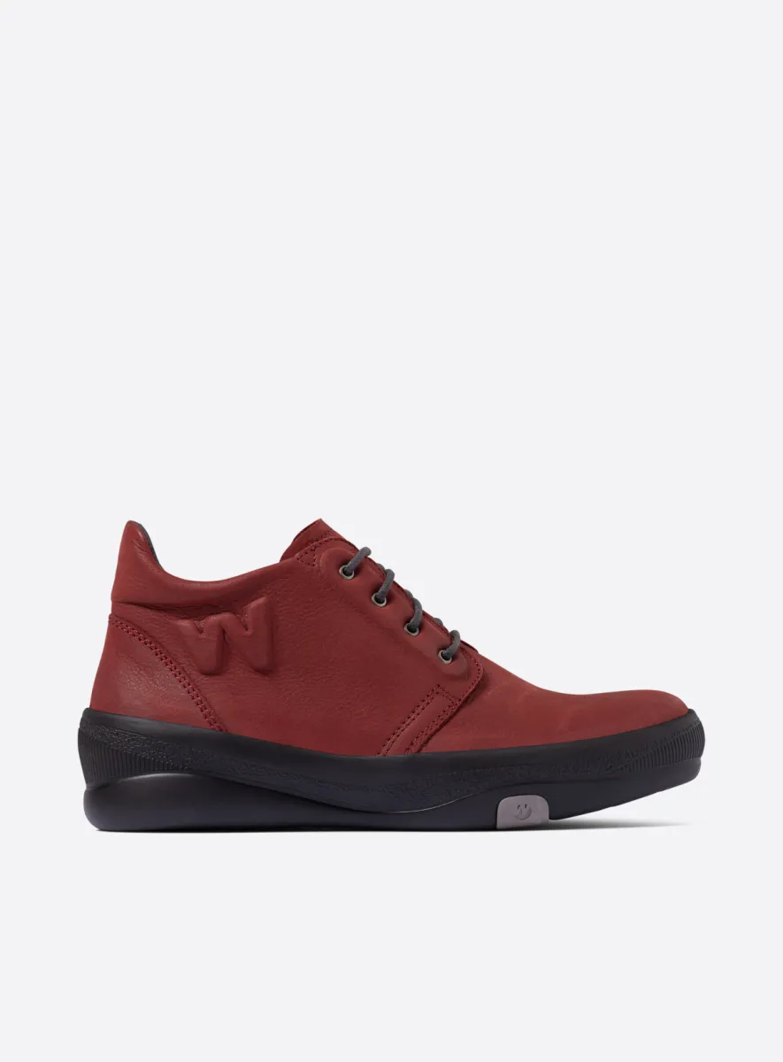 Wolky Fuse - bordeauxrood nubuck Hoge veterschoenen voor dames