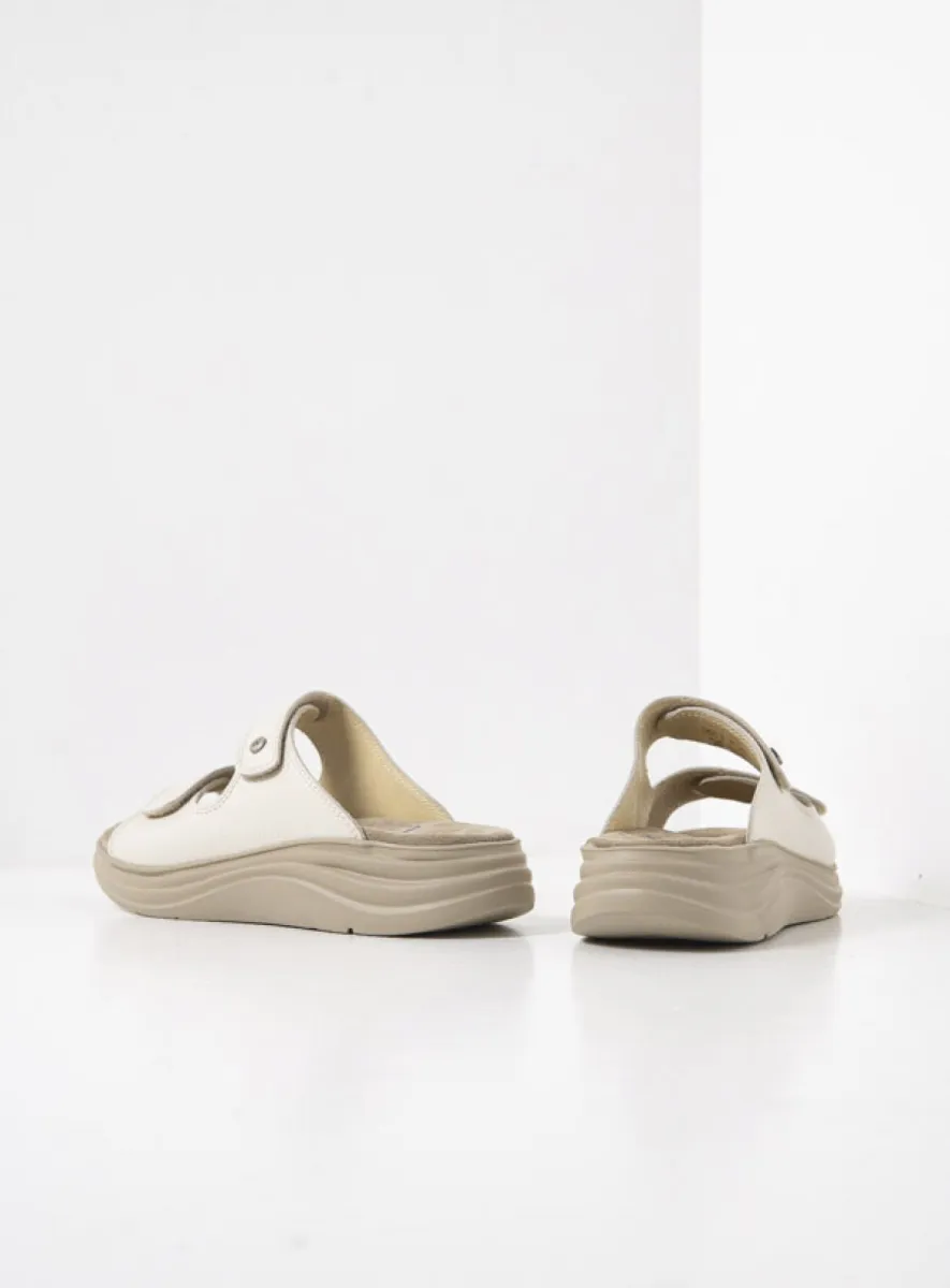 Wolky Airo - offwhite leer Slippers voor dames