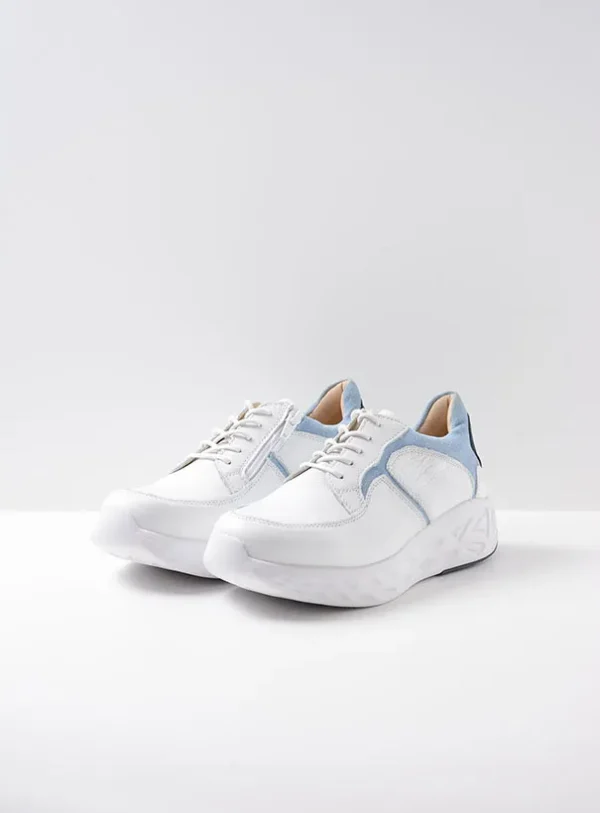 Wolky Bounce - wit/lichtblauw leer Sneakers voor dames