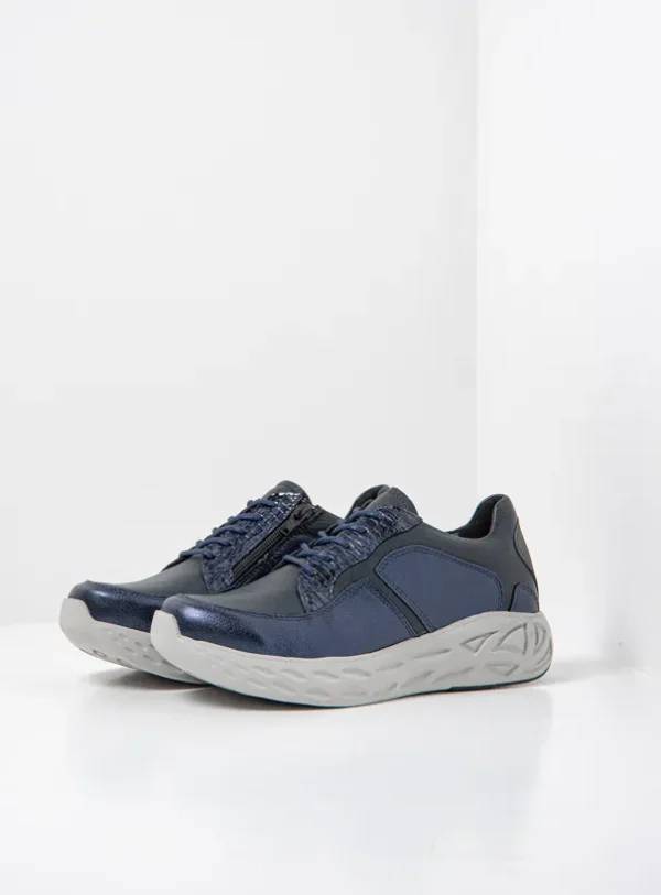 Wolky Bounce - marineblauw combi leer Sneakers voor dames