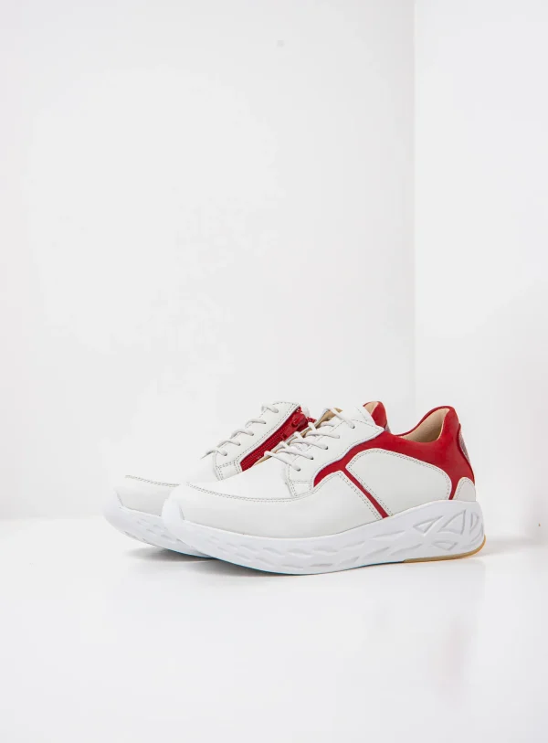 Wolky Bounce - wit/rood combi leer Sneakers voor dames