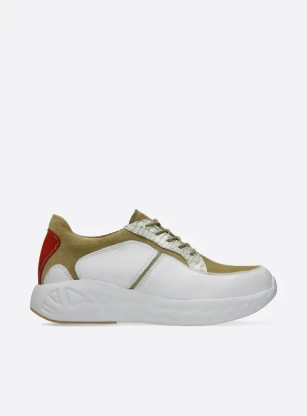 Wolky Bounce - wit/groen combi leer Sneakers voor dames