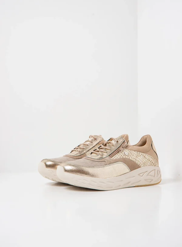 Wolky Vitality S2F - champagne stretch/leer combi Sneakers voor dames