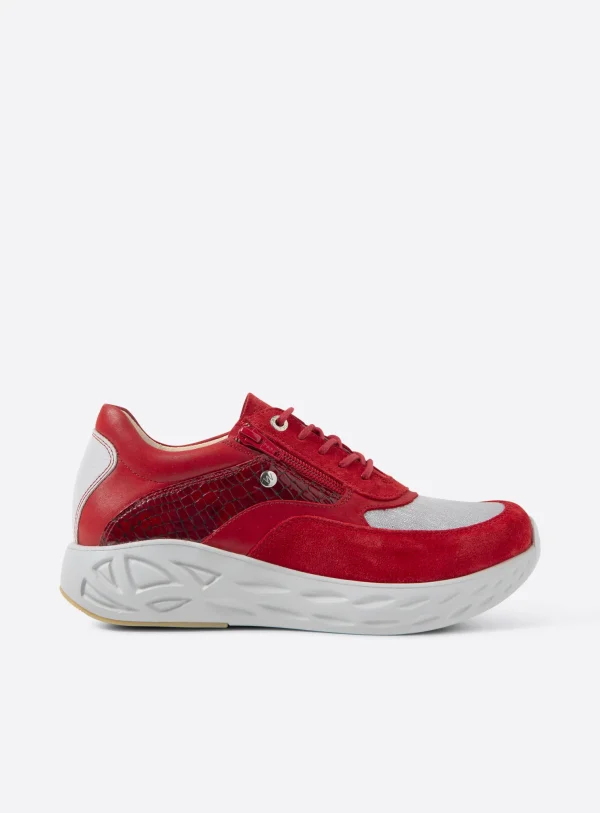 Wolky Vitality S2F - rood metallic stretch/leer combi Sneakers voor dames