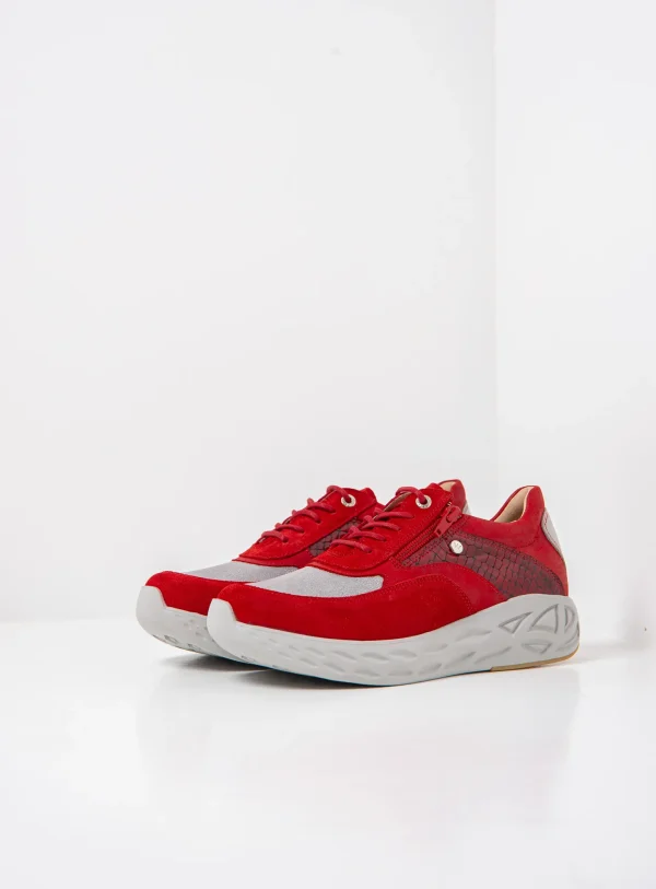 Wolky Vitality S2F - rood metallic stretch/leer combi Sneakers voor dames