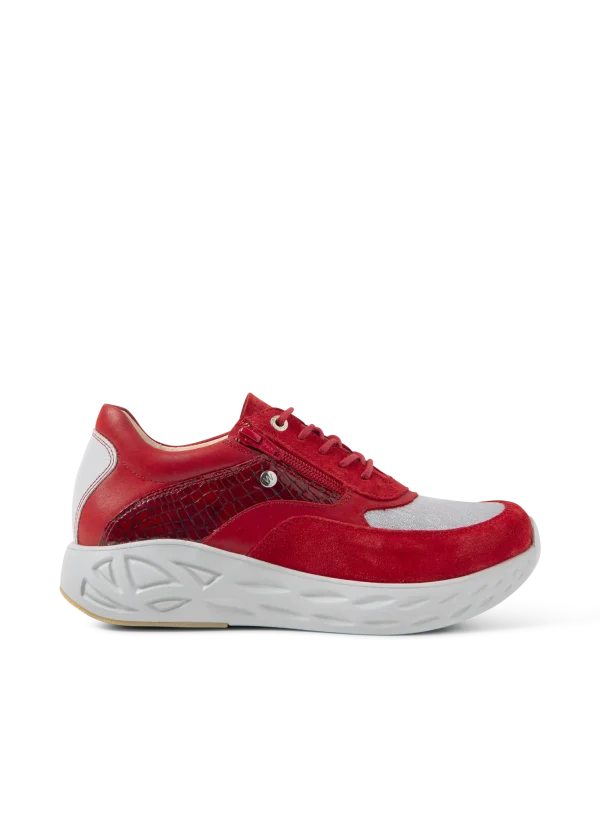 Wolky Vitality S2F - rood metallic stretch/leer combi Sneakers voor dames