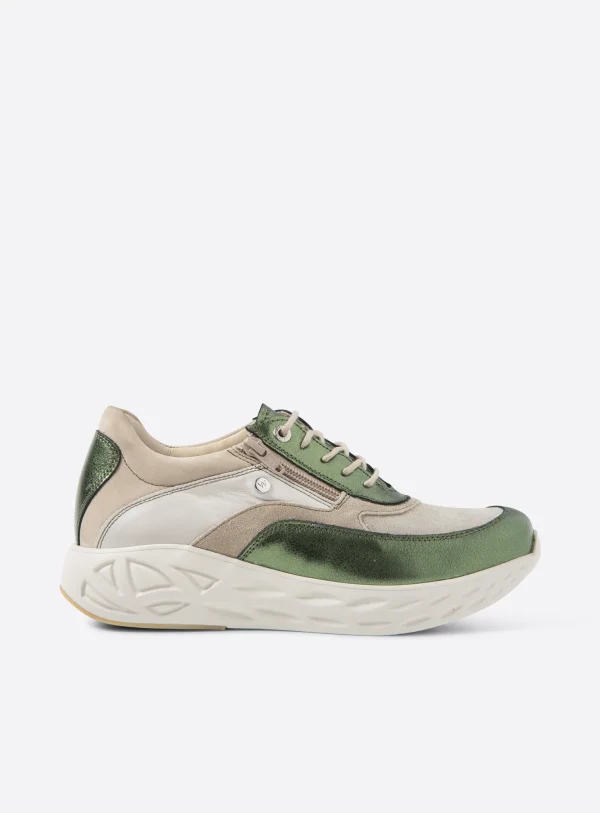Wolky Vitality S2F - groen metallic stretch/leer combi Sneakers voor dames